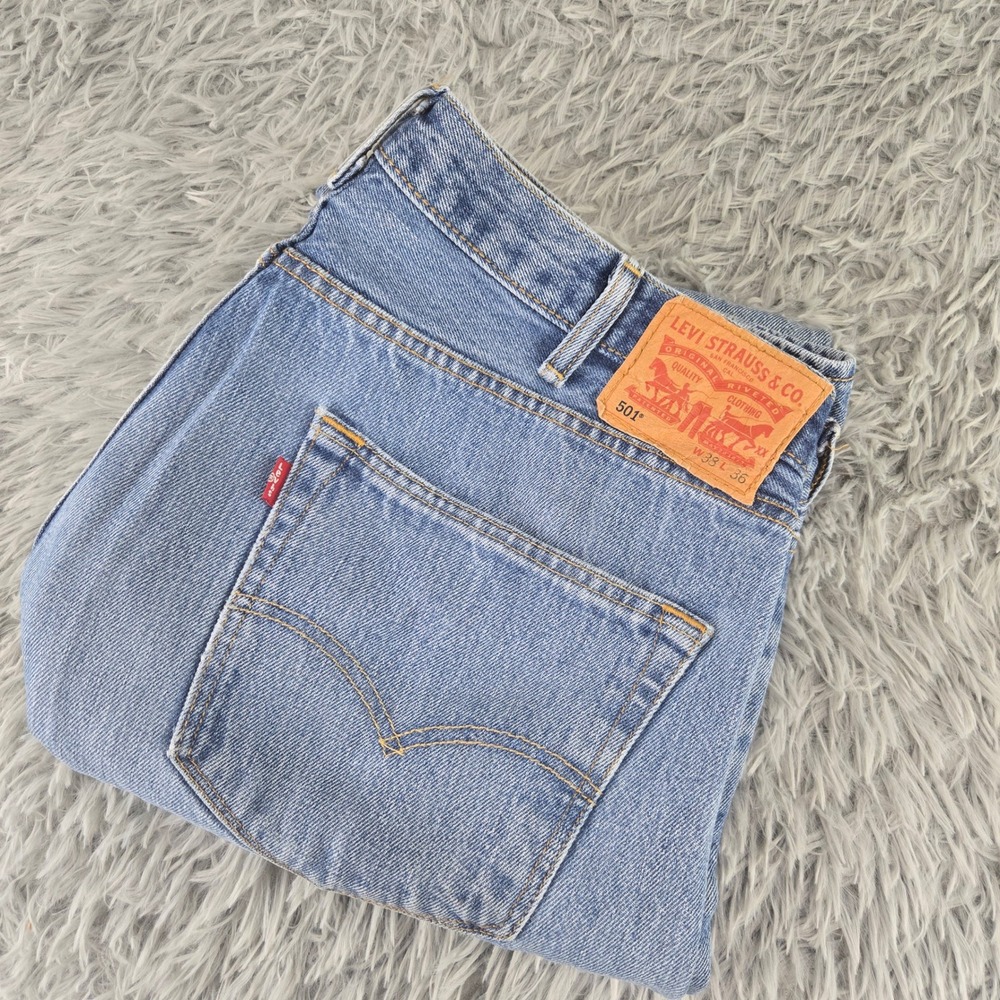 Levi's Mens W38 L36 Blue Medium Wash 501 Original‎ Fit Straight Leg Denim Jeans